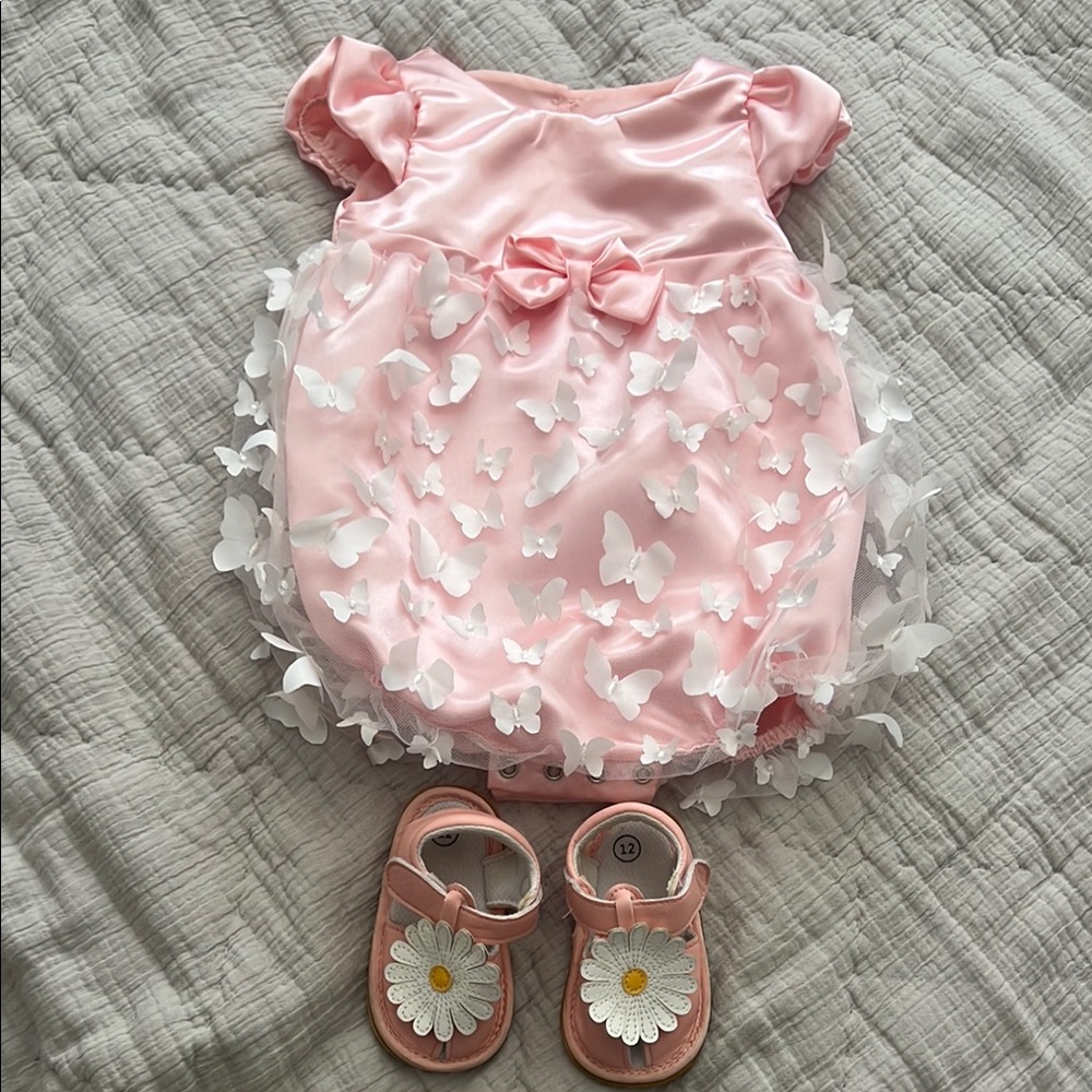 Nannette Baby Pink Dress with Bow and Shoes